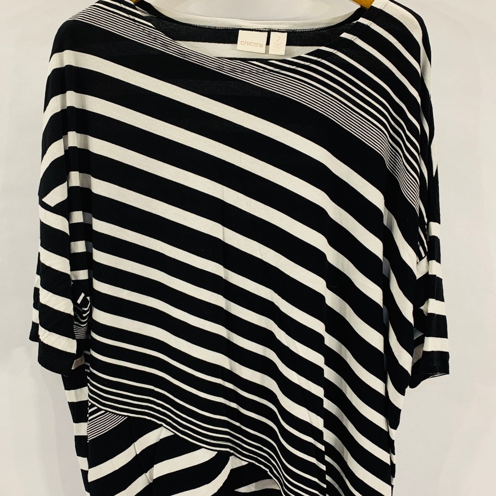 CHICO'S Womens Plus Size 3/4 Sleeve Black and Whit